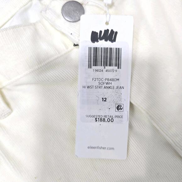 BRAND NEW! EILEEN FISHER COTTON VELVETEEN STRAIGHT LEG JEANS Beige SIZE 12 - Picture 8 of 11